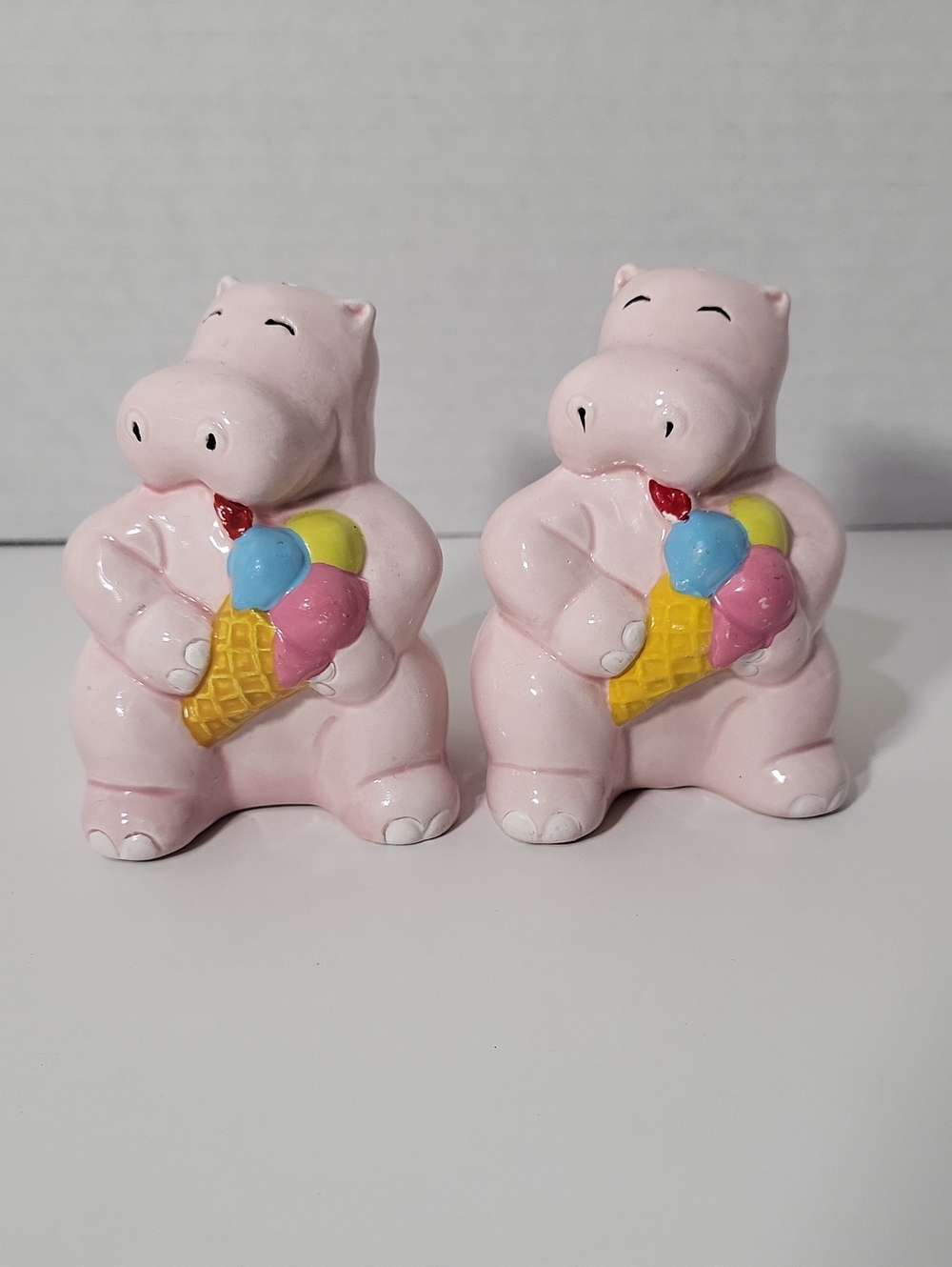 Vintage 1980s Pink Hippo Ice Cream Salt & Pepper Shakers